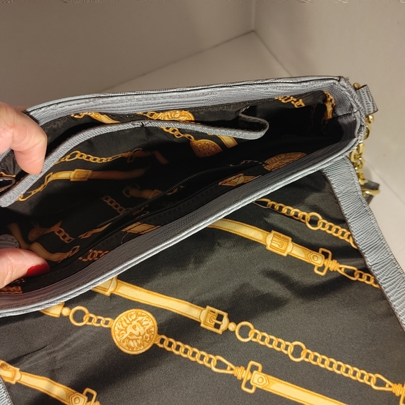 Anne Klein Leo Lizard Blue Shoulder bag Purse Gold Chain Hardware - Picture 6 of 14